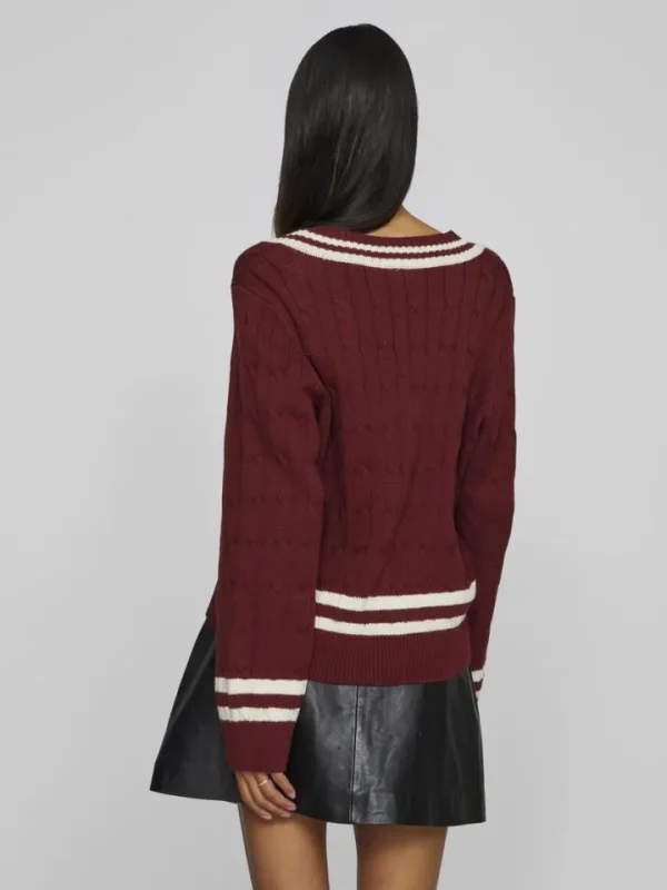 Vila Jumpers & Cardigans<Senna V-Neck Jumper (Cabernet/Birch)