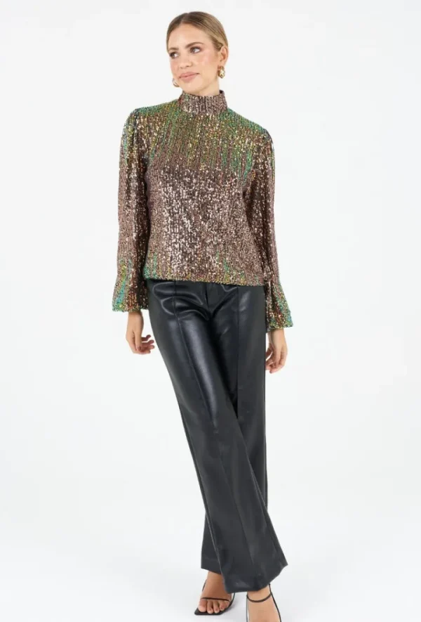 Zibi Shirts & Blouses<Sia High Neck Sequin Blouse