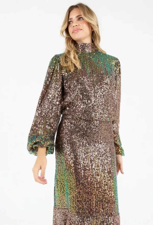 Zibi Shirts & Blouses<Sia High Neck Sequin Blouse