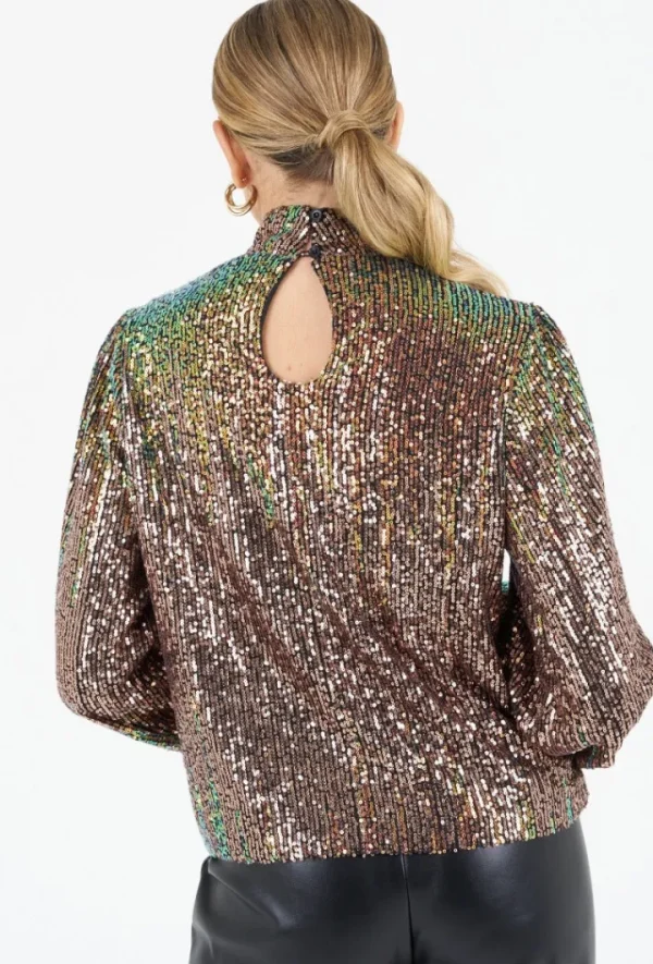 Zibi Shirts & Blouses<Sia High Neck Sequin Blouse