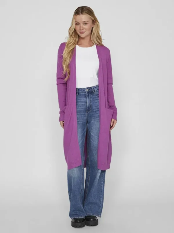 Vila Jumpers & Cardigans<Sian Longline Cardigan (Cattleya Orchid/Dark Melange)