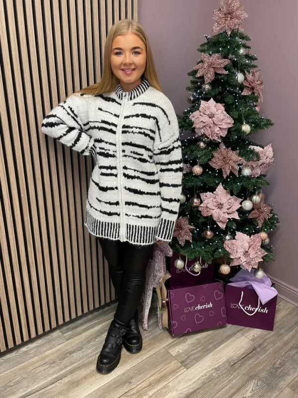 Object Jumpers & Cardigans<Tessa Knit Cardigan (Black/White)