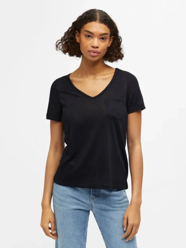 Object T-Shirts<TESSI V NECK T-SHIRT (BLACK)