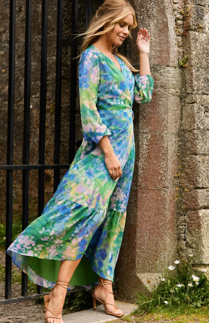 the_bluebell_floral_print_0.webp Hope & Ivy Occasionwear | Dresses<The bell Floral Print Blouson Sleeve Maxi Wrap Dress
