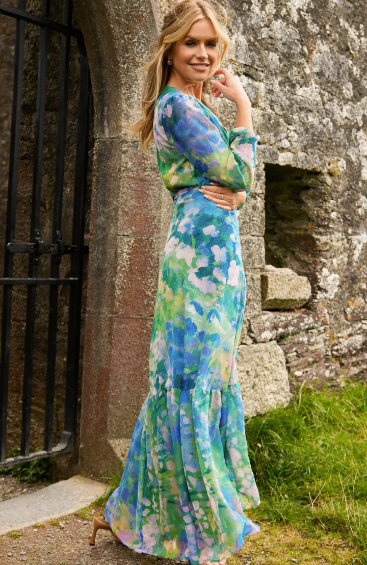 the_bluebell_floral_print_1.webp Hope & Ivy Occasionwear | Dresses<The bell Floral Print Blouson Sleeve Maxi Wrap Dress