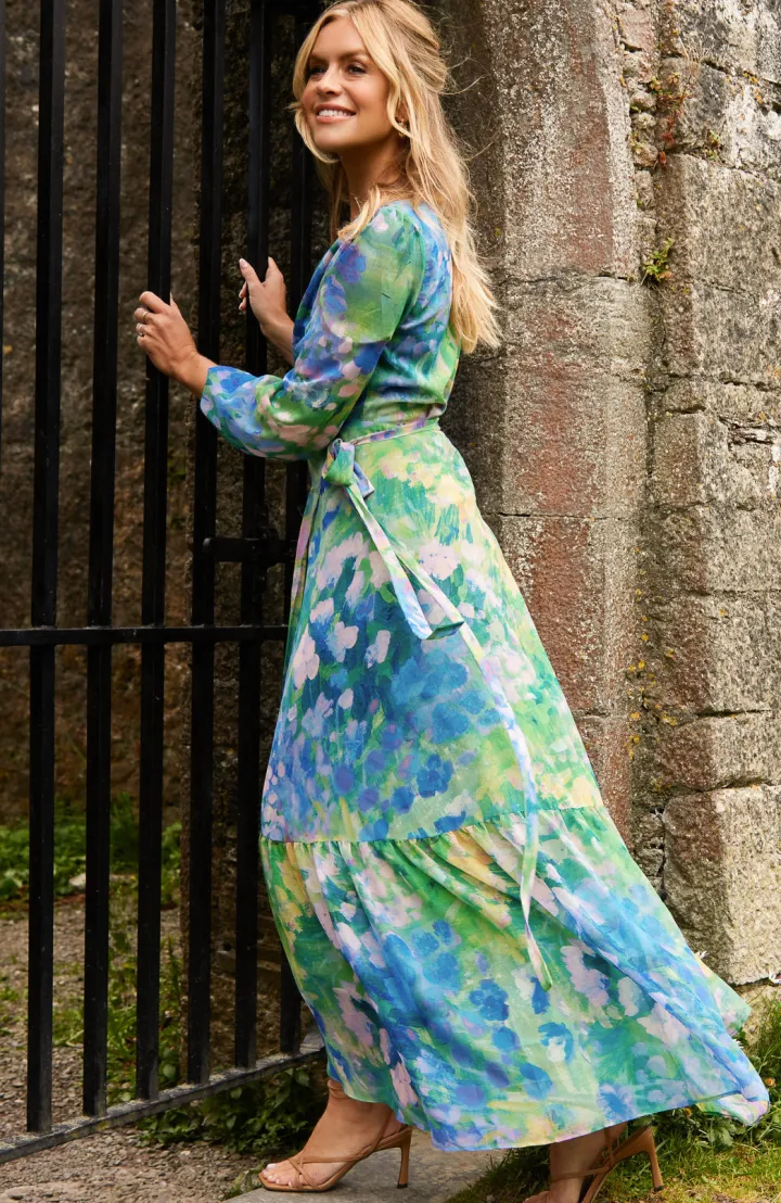 the_bluebell_floral_print_2.webp Hope & Ivy Occasionwear | Dresses<The bell Floral Print Blouson Sleeve Maxi Wrap Dress