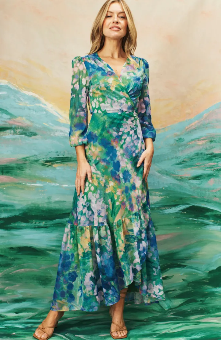 the_bluebell_floral_print_3.webp Hope & Ivy Occasionwear | Dresses<The bell Floral Print Blouson Sleeve Maxi Wrap Dress