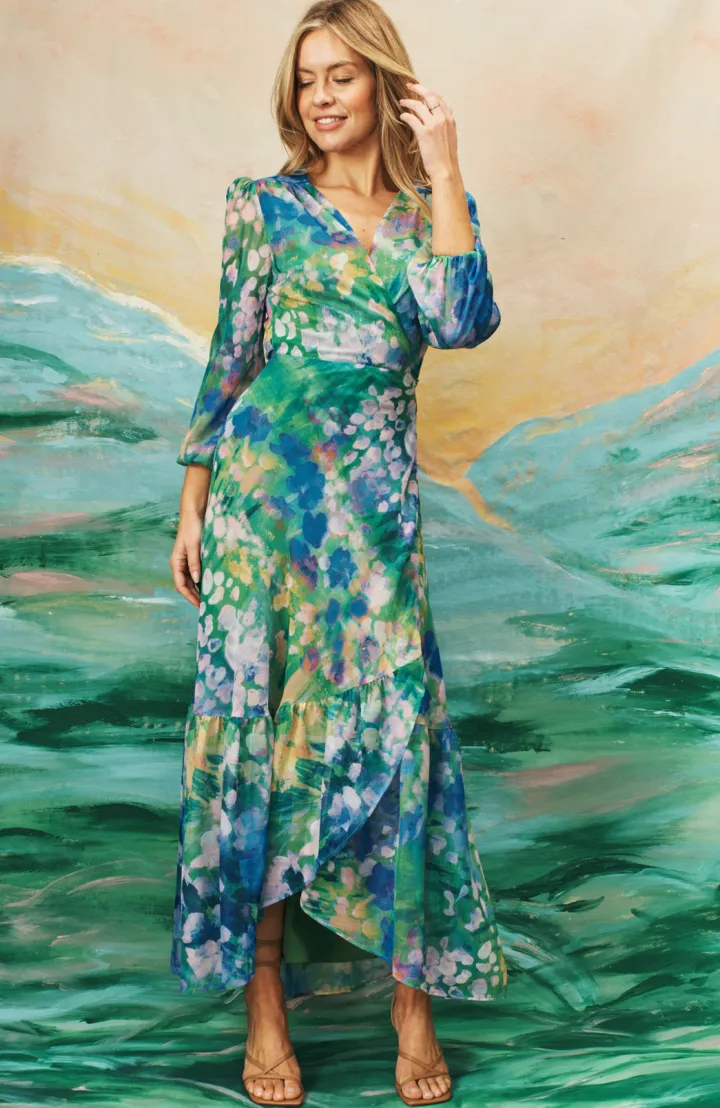 the_bluebell_floral_print_4.webp Hope & Ivy Occasionwear | Dresses<The bell Floral Print Blouson Sleeve Maxi Wrap Dress