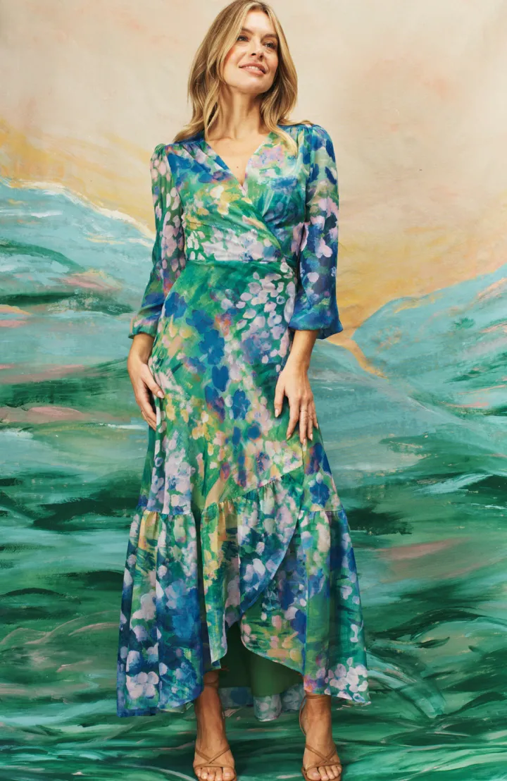 the_bluebell_floral_print_5.webp Hope & Ivy Occasionwear | Dresses<The bell Floral Print Blouson Sleeve Maxi Wrap Dress