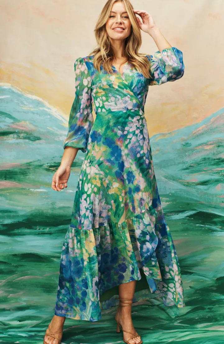 the_bluebell_floral_print_6.webp Hope & Ivy Occasionwear | Dresses<The bell Floral Print Blouson Sleeve Maxi Wrap Dress