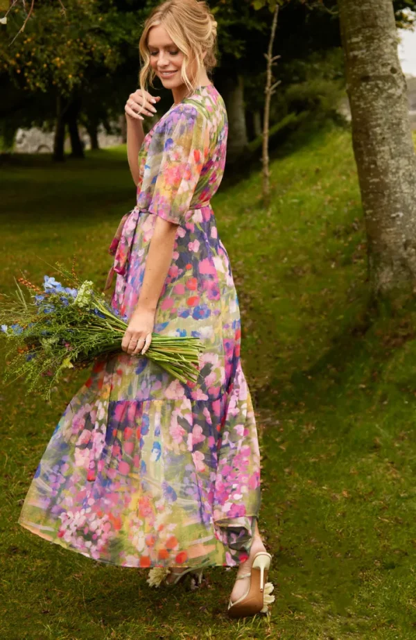 Hope & Ivy Occasionwear | Dresses<The Foxglove Floral Print Flutter Sleeve Maxi Wrap Dress
