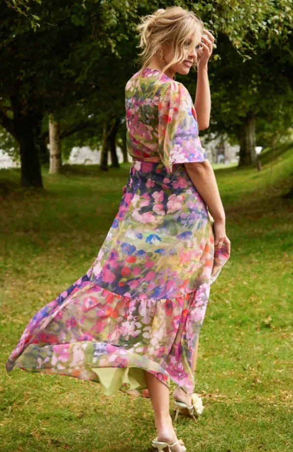 Hope & Ivy Occasionwear | Dresses<The Foxglove Floral Print Flutter Sleeve Maxi Wrap Dress