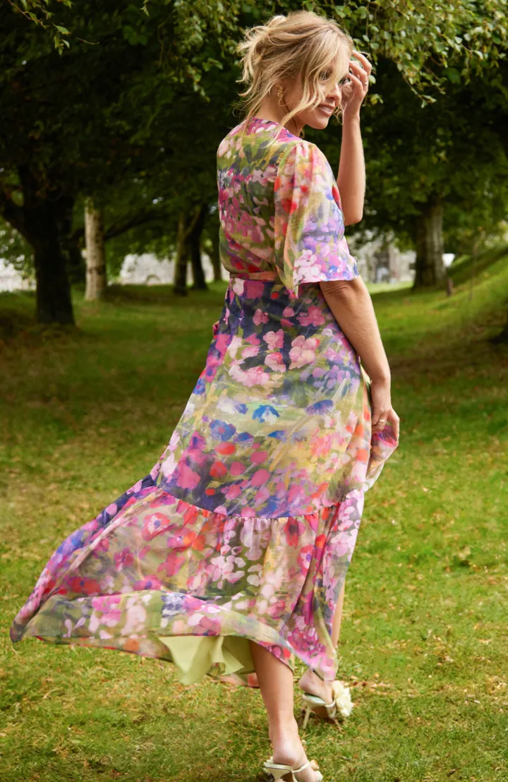 the_foxglove_floral_print_2.webp Hope & Ivy Occasionwear | Dresses<The Foxglove Floral Print Flutter Sleeve Maxi Wrap Dress