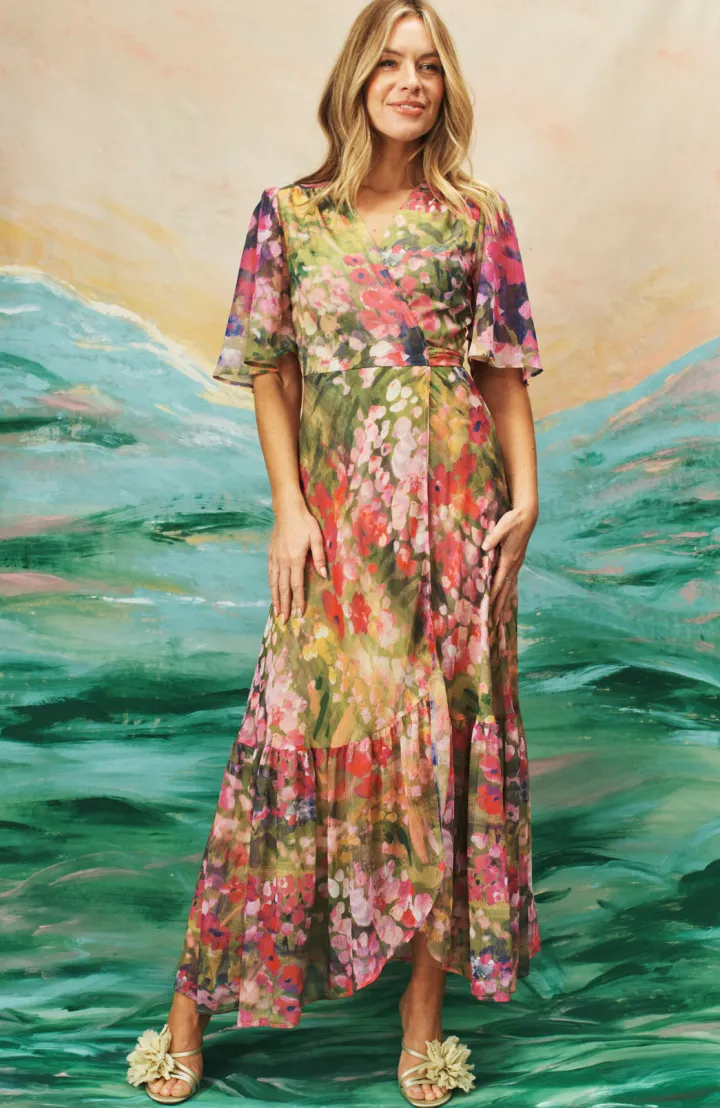 the_foxglove_floral_print_3.webp Hope & Ivy Occasionwear | Dresses<The Foxglove Floral Print Flutter Sleeve Maxi Wrap Dress