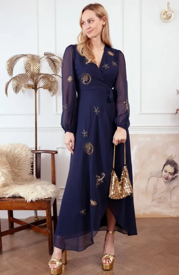 Hope & Ivy Occasionwear | Dresses<The Kai Embellished Blouson Sleeve Wrap Dress