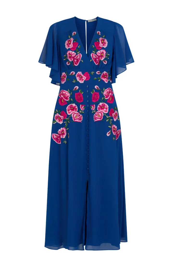 the_monica_embroidered_fl_2.webp Hope & Ivy Occasionwear<The Monica Embroidered Flutter Sleeve Midi Dress (Blue)