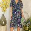 Hope & Ivy Occasionwear | Dresses<The Naomi V-Neck Midi Tea Dress with Peplum