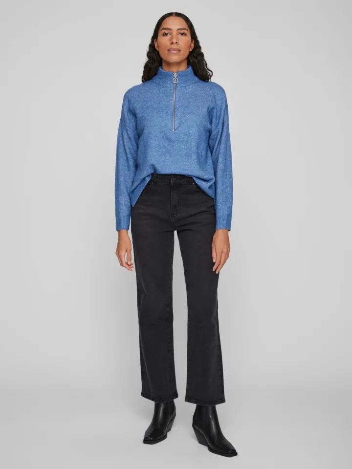 thilda_zip_knit_jumper_fe_1.webp Vila Jumpers & Cardigans<Thilda Zip Knit Jumper (Federal Blue Melange)