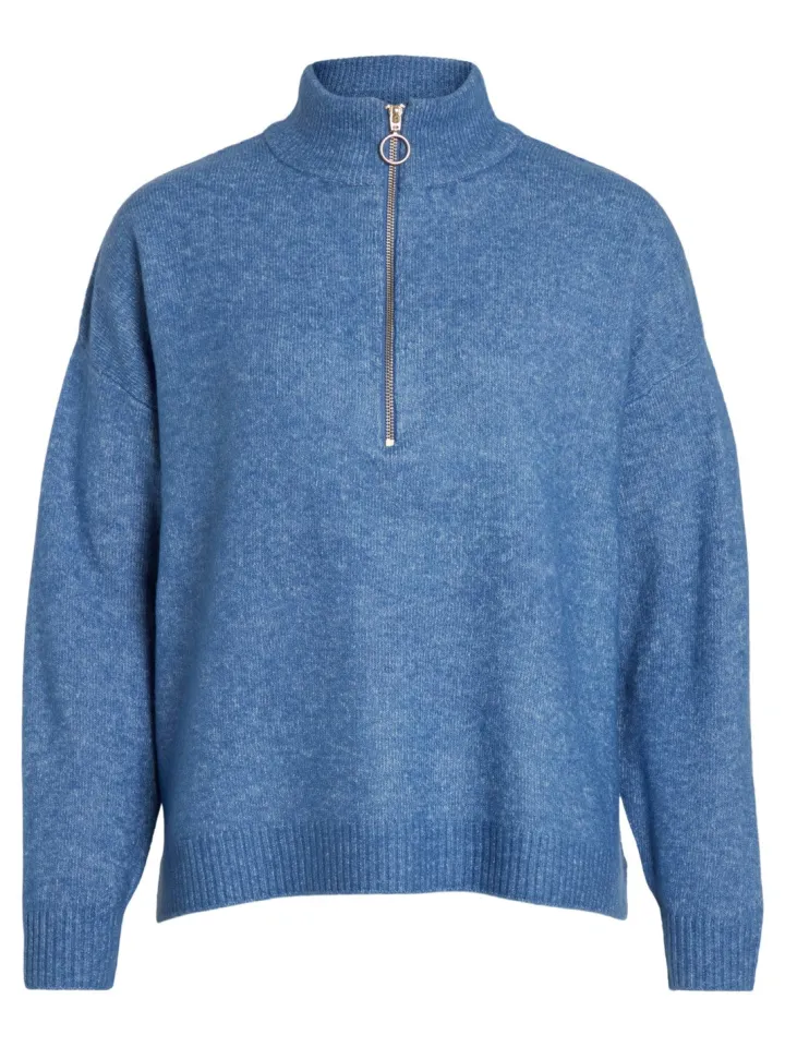 thilda_zip_knit_jumper_fe_5.webp Vila Jumpers & Cardigans<Thilda Zip Knit Jumper (Federal Blue Melange)