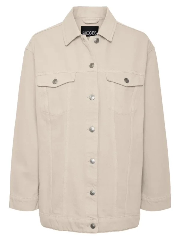 Pieces Jackets<Tika Oversized Denim Jacket (Whitecap Grey)