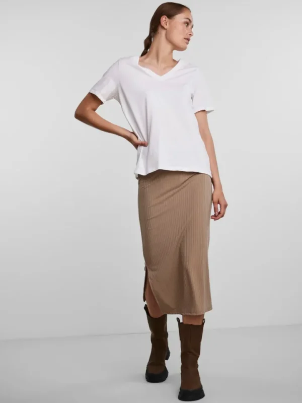 Pieces T-Shirts<Vaya V-Neck T-Shirt (Bright White)
