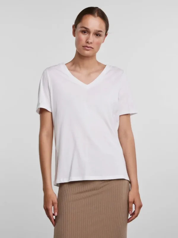 Pieces T-Shirts<Vaya V-Neck T-Shirt (Bright White)