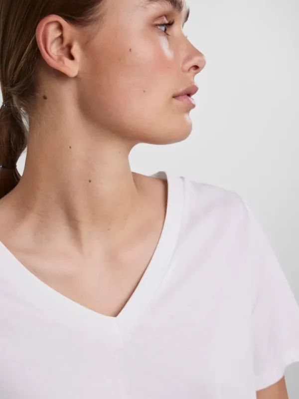 Pieces T-Shirts<Vaya V-Neck T-Shirt (Bright White)