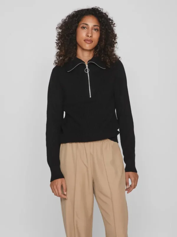 Vila Jumpers & Cardigans<VERONICA ZIP JUMPER (BLACK)