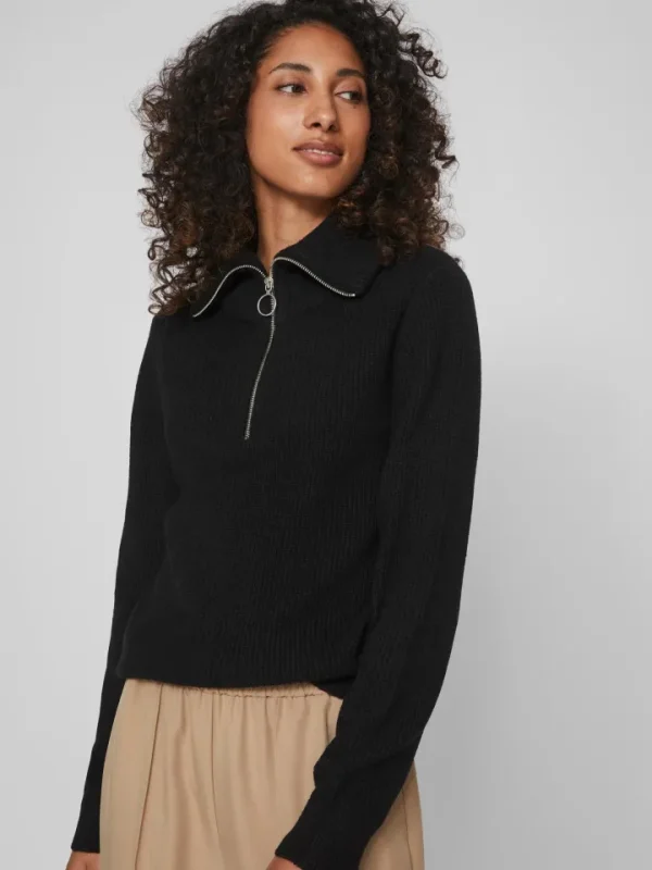 Vila Jumpers & Cardigans<VERONICA ZIP JUMPER (BLACK)