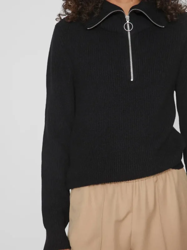 Vila Jumpers & Cardigans<VERONICA ZIP JUMPER (BLACK)