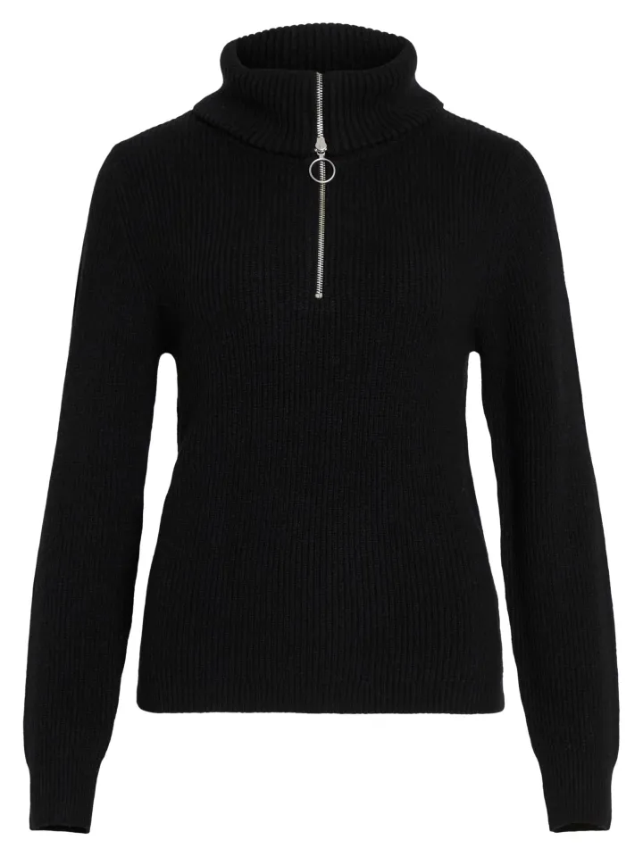 veronica_zip_jumper_black_5.webp Vila Jumpers & Cardigans<VERONICA ZIP JUMPER (BLACK)