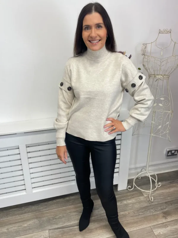 Vila Jumpers & Cardigans<VICKI BUTTON DETAIL KNIT JUMPER (LIGHT NATURAL)