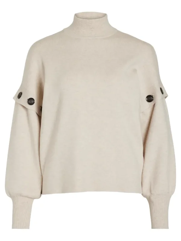 Vila Jumpers & Cardigans<VICKI BUTTON DETAIL KNIT JUMPER (LIGHT NATURAL)