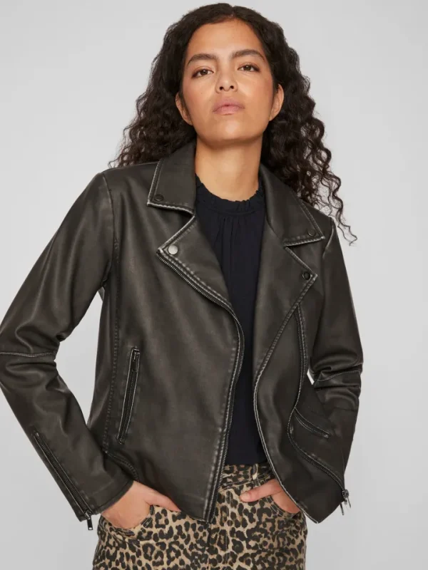 Vila Jackets<Vicky Biker Jacket (Black/Washed)