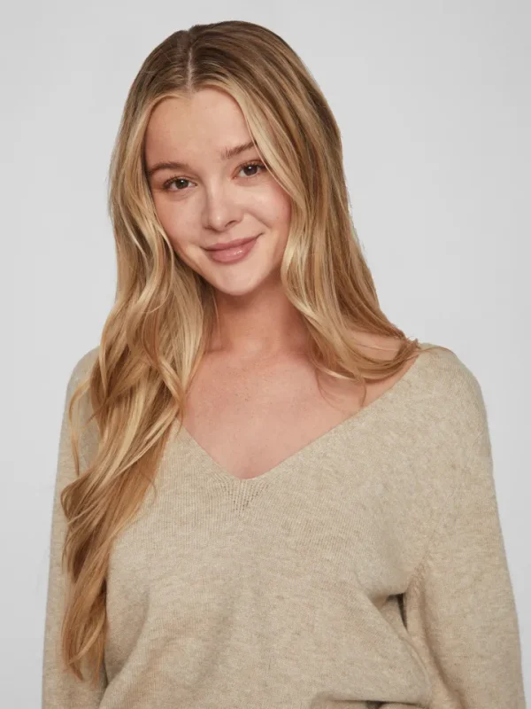 Vila Jumpers & Cardigans<Victoria Reversible V-Neck Jumper (Natural Melange)