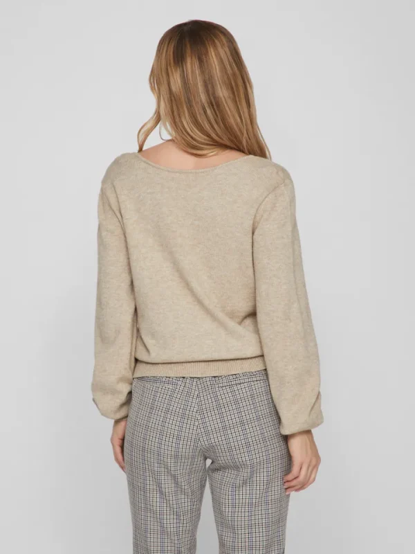 Vila Jumpers & Cardigans<Victoria Reversible V-Neck Jumper (Natural Melange)