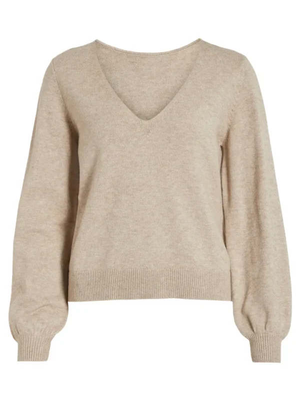 Vila Jumpers & Cardigans<Victoria Reversible V-Neck Jumper (Natural Melange)