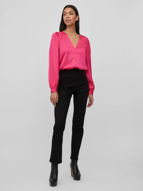 Vila Shirts & Blouses<Viellette V-Neck Shirt (Pink Yarrow)