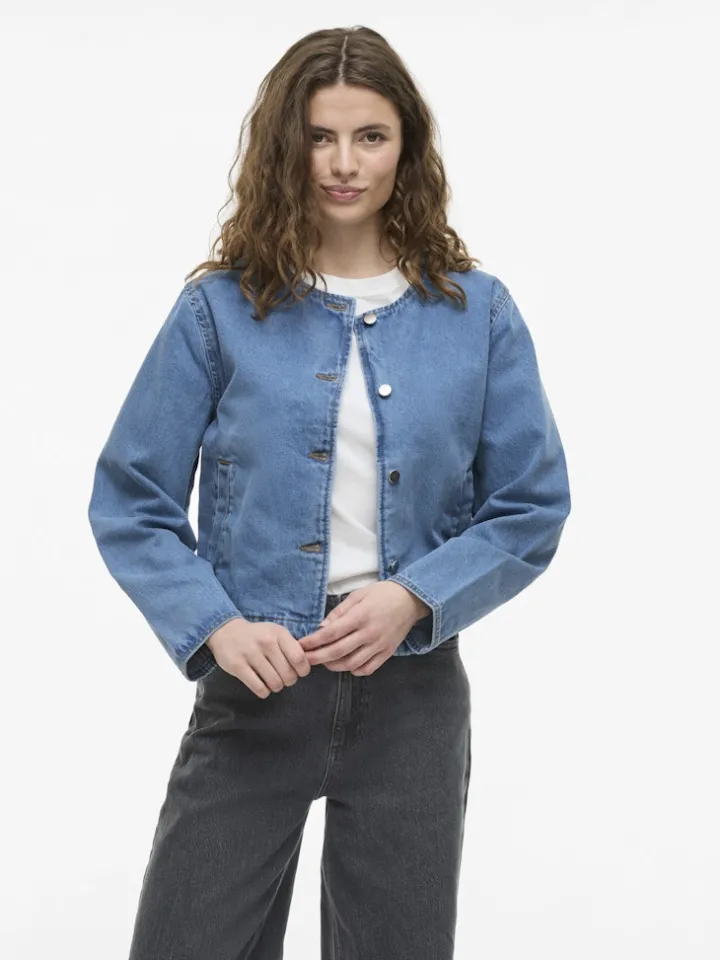 viola_oneck_denim_jacket__0.webp Vila Bombers | Jackets<Viola O-Neck Denim Jacket (Light Blue)