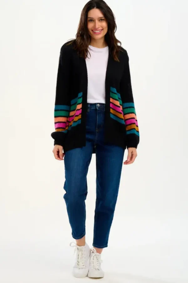 Sugarhill Jumpers & Cardigans<YVETTE CARDIGAN (BLACK/BLOCK STRIPES)