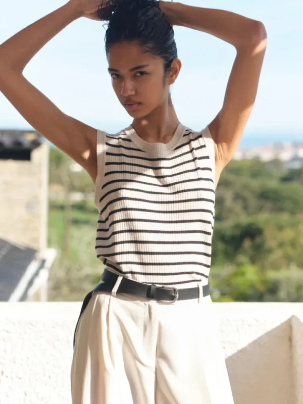 Vila Co-Ords<Zoe O-Neck Striped Knit Top (Birch/Black)